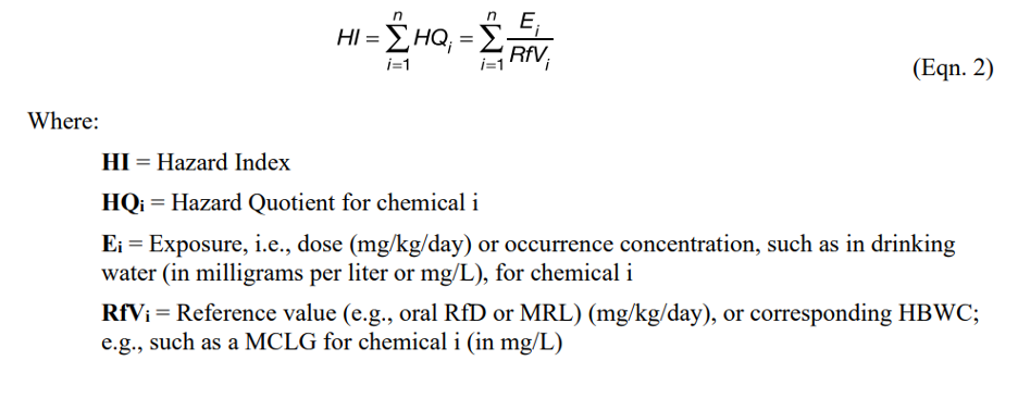 EPA’s equation for calculating the HI from any given sample.