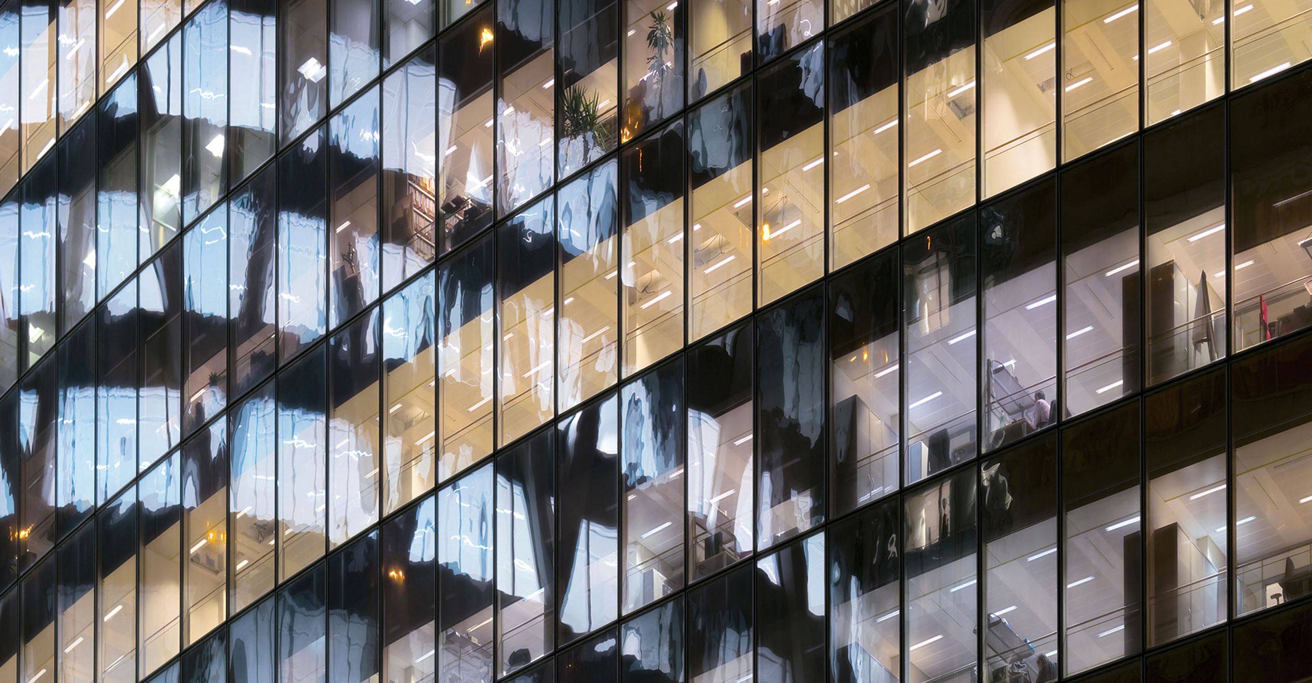 High rise offices at night. 